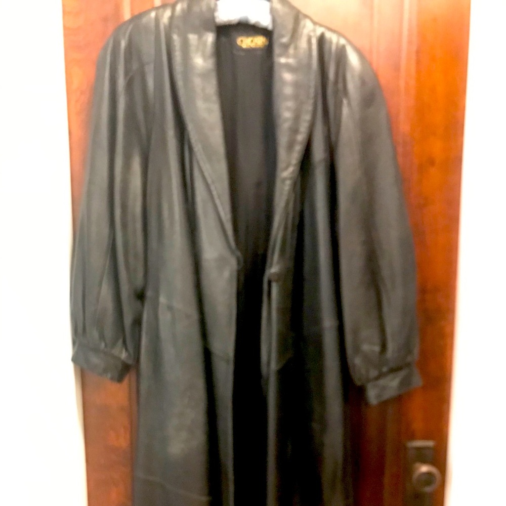 Full length leather trench coat.
